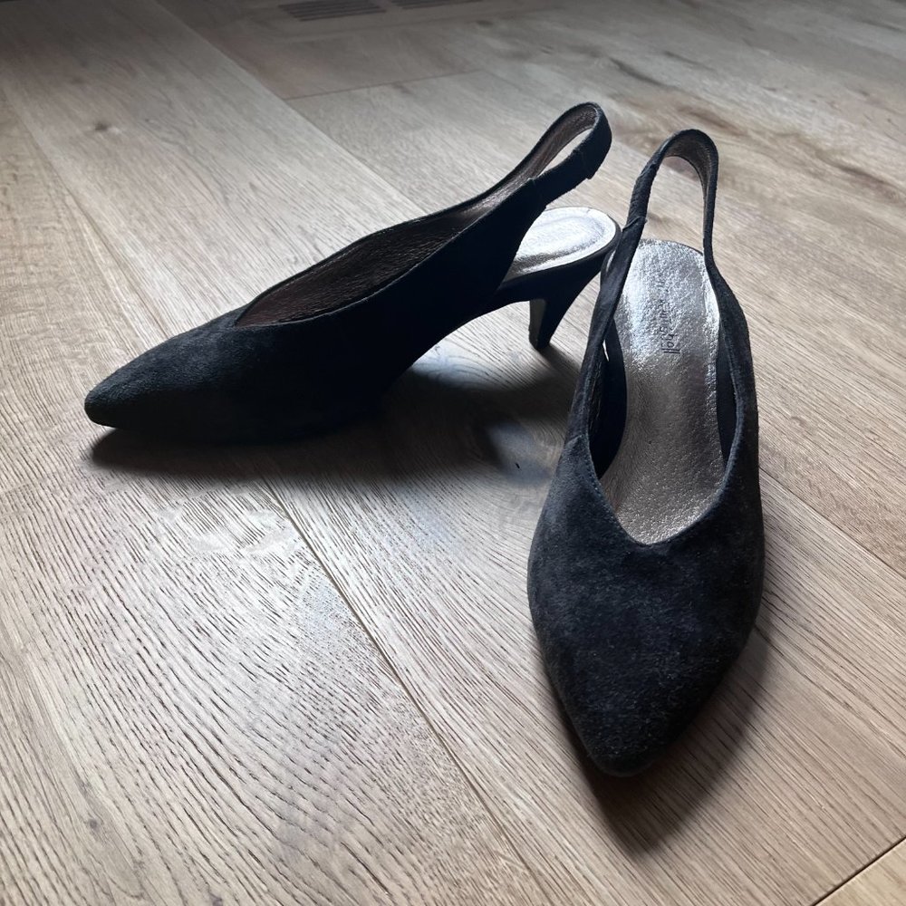 Jeffrey Campbell Slingback Kitten Heels - Dark Grey Suede Size 7.5 - Picture 2 of 5